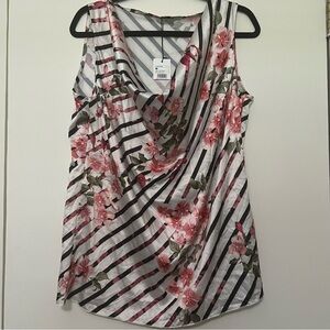 Piazza Italia Striped Floral Sleeveless‎ Blouse - Size M